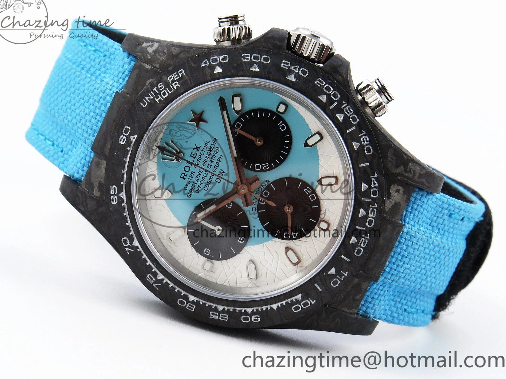 MiroTime 0319 Casual Daytona DIW Carbon Case and Bezel DIWF Edition White Blue Dial on Blue Nylon Strap A 1886